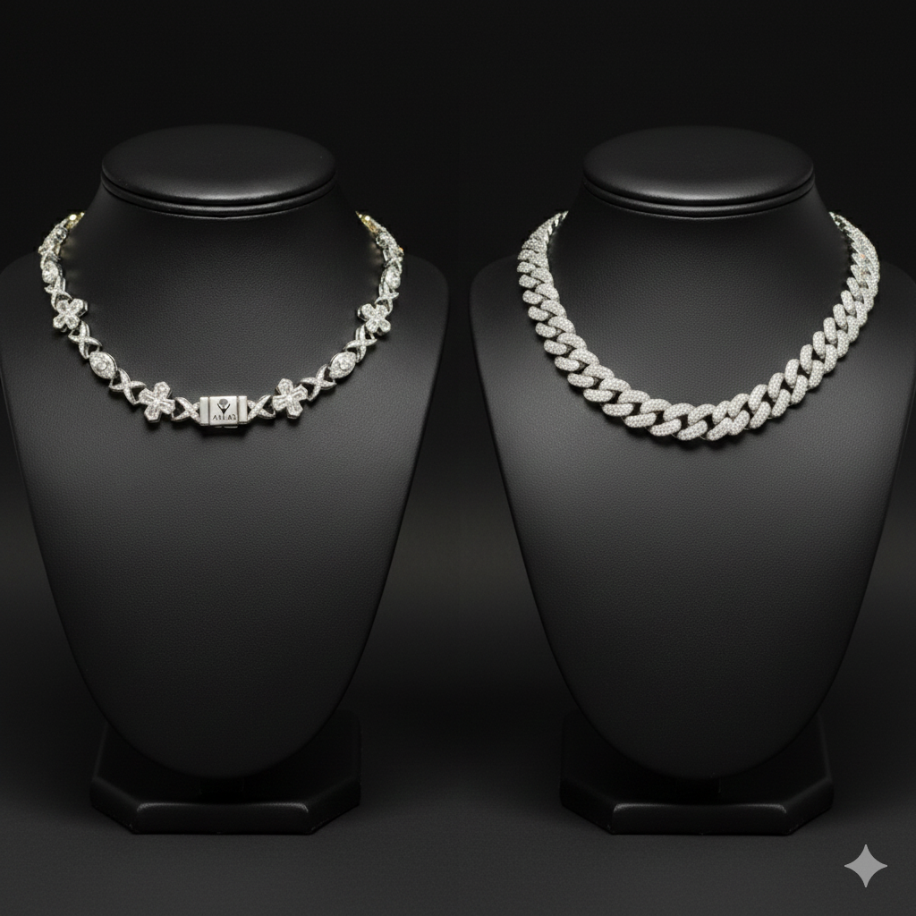 Chaîne Cubaine ATLAS | Collier Homme Luxe Argent 925 & Moissanite Pavée