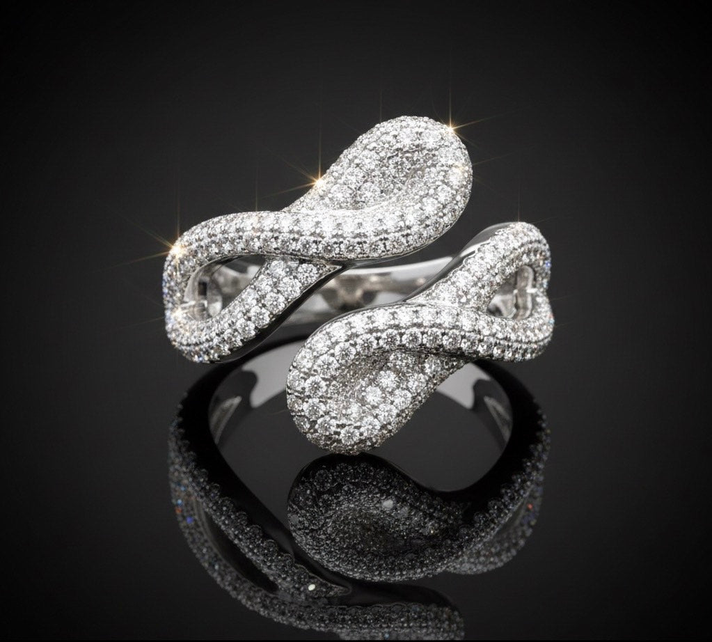 Bague Atlas "Nœud d'Amour" Femme | Argent 925 & Moissanite Pavée | Anneau Croisé Infini