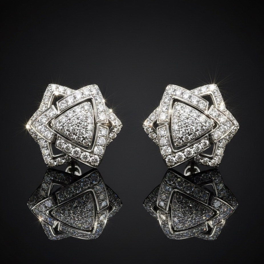 Boucles d'Oreilles "Atlas Vortex Géométrique" Unisexe | Argent 925 & Moissanite Pavage