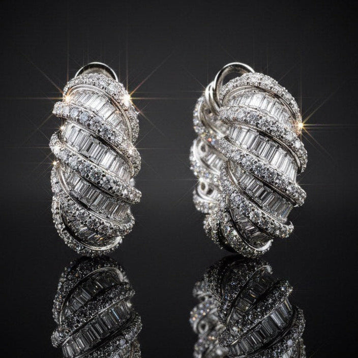 Boucles d'Oreilles "Spirale d'Atlas" Unisexe | Argent 925 & Moissanite Taille Baguette & Ronde