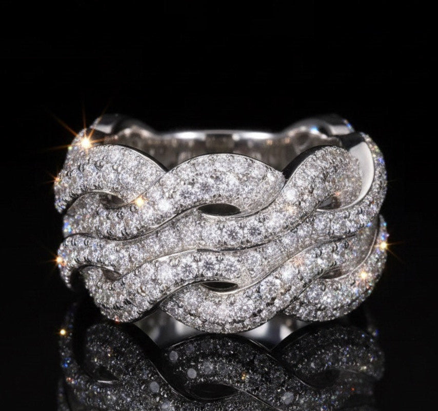 Bague Homme "Atlas Vagues Éternelles" | Argent 925 & Moissanite Pavée