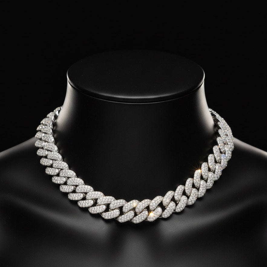 Chaîne Cubaine Classique "Atlas Maillon Moissanite" | Argent 925 Pavé | Collier Homme/Unisexe Luxe