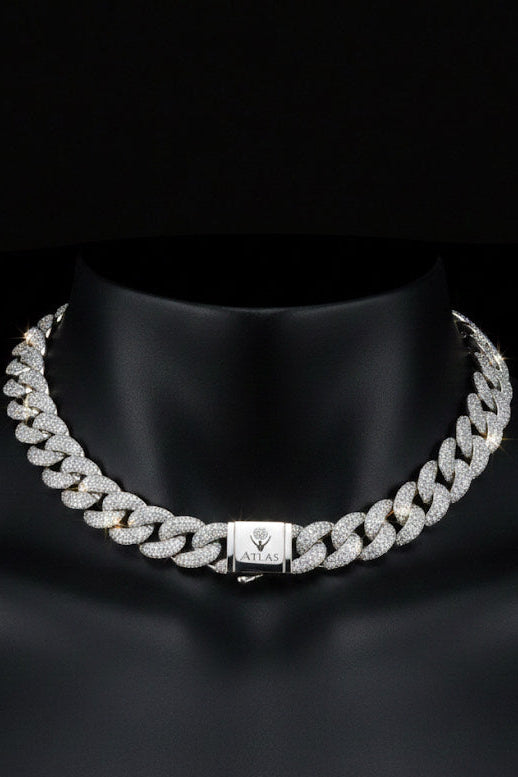 Chaîne Cubaine Classique "Atlas Maillon Moissanite" | Argent 925 Pavé | Collier Homme/Unisexe Luxe